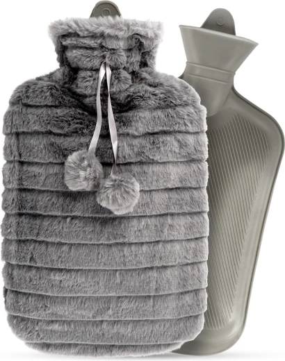 Hot water bottle with grey plush cover 2 l