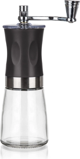 Ročni mlinček za kavo s keramičnim mletjem Culinaria, 19 cm, steklo/črna