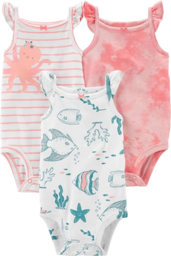 CARTER'S otroški bodiji brez rokavov Pink Ocean 3 kosi – punčka 3 kosi NB/ vel. 56