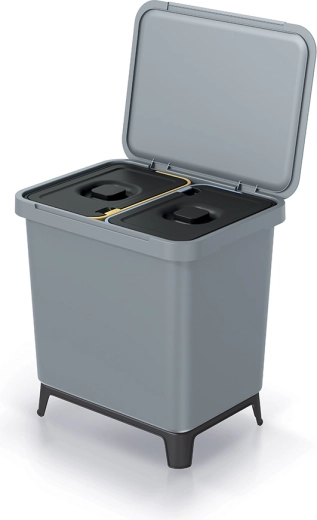 Dvakomorni koš za ločevanje odpadkov 2×10 l svetlo siv