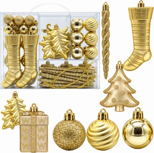 Non-breakable Christmas tree ornaments, set of 38 pieces