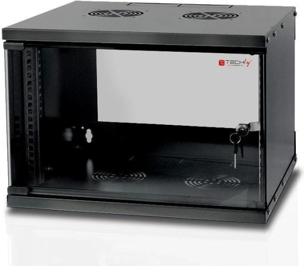 Stenska omarica za rack ECO 19" 6U, 450 mm, steklena vrata, črna