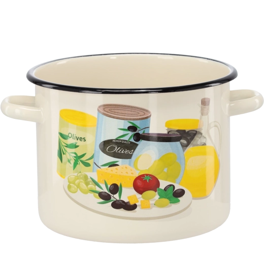 Emajliran lonec 5,5 l, 22 cm, krem z oljčnim motivom