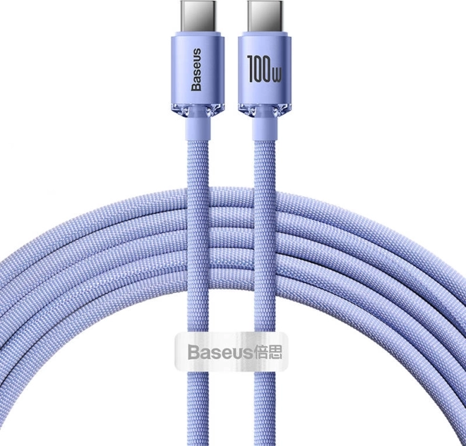 Baseus Crystal Shine USB‑C na USB‑C kabel 100 W, 2 m, vijoličen