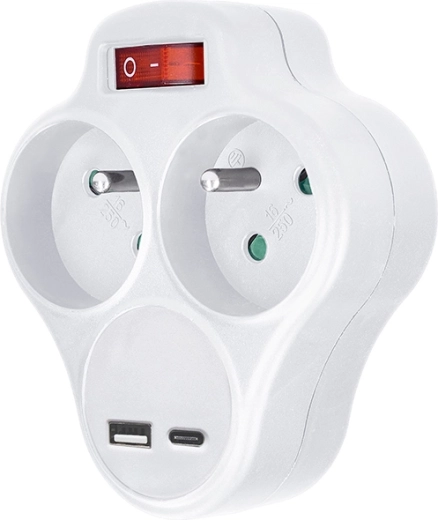 Solight razdelilnik z vtičnicami in hitrim polnjenjem USB 20 W PD, bel