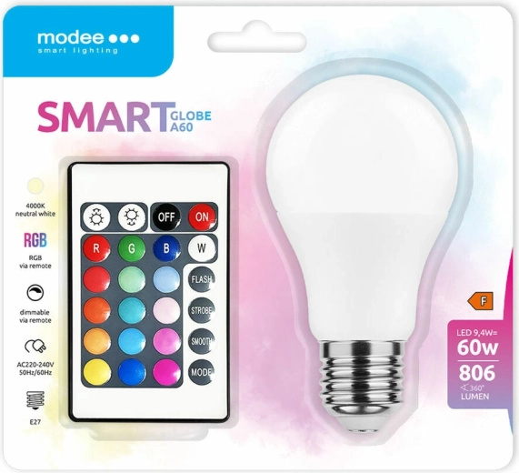 Modee LED pametna žarnica A60 9,4 W E27 RGB-W 806 lm z daljinskim upravljanjem