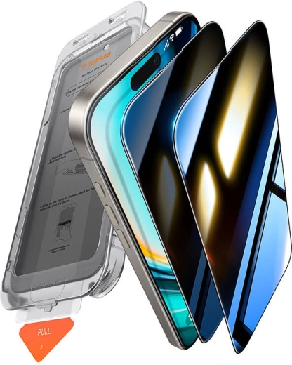 Kaljeno steklo z zasebnostno zaščito TORRAS Install Master za iPhone 16