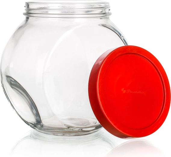 Steklena posoda WALLIBUCK 1,5 l z rdečim navojnim pokrovom