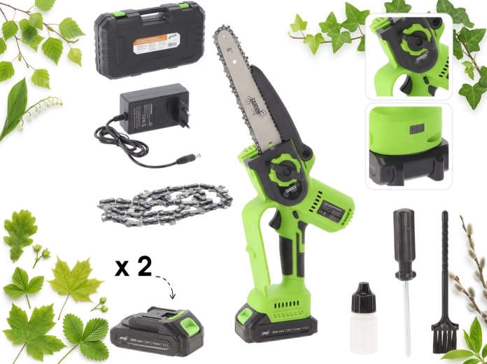 Akumulatorska mini verižna žaga 20 cm, 900 W, 21 V