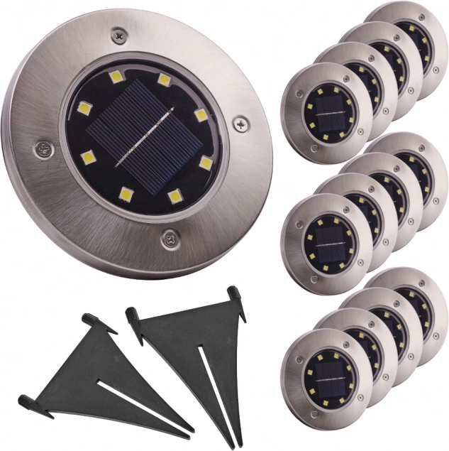 Vgradne solarne vrtne luči s senzorjem somraka, 8 LED, hladno bela, komplet 12 kosov