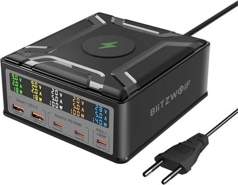 Univerzalni polnilec BlitzWolf BW-S28 z brezžičnim polnjenjem, črna