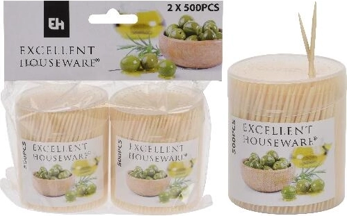 Bambusove dvostranske zobotrebce z okroglim etuijem, 2 × 500 kos