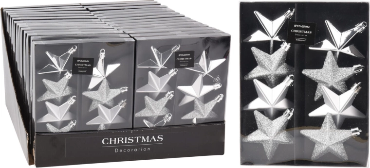 Božične zvezde 6,5 cm – srebrn mix (8 kosov)
