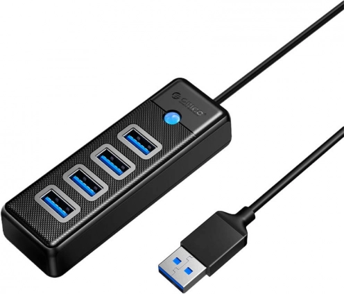 Orico USB hub 4× USB 3.0, 5 Gbps, kabel 0,15 m, črn