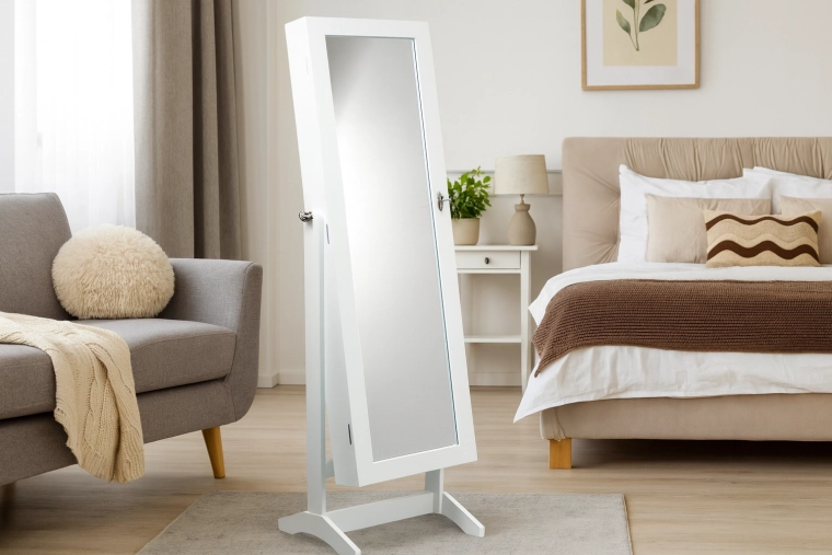 Bela škatla za nakit z ogledalom Grand 41,5 × 36,5 × 147 cm