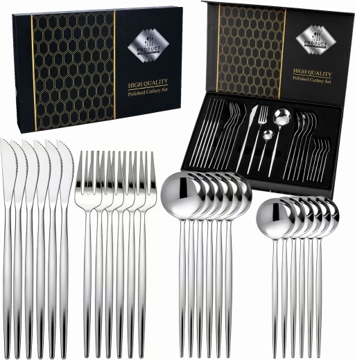 24-piece cutlery set for 6 people in a gift box, polished finish