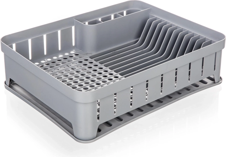 Odkapnik za posodo s pladnjem, siv, 40 × 31 cm