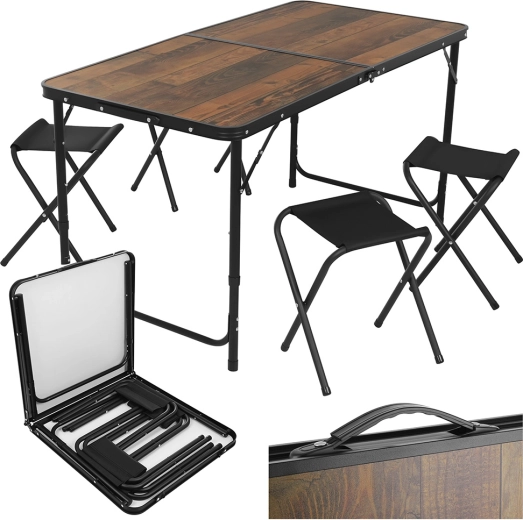 Foldable camping table Gardlov with 4 folding stools