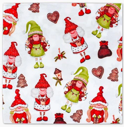 Božični papirnati prtički z motivom škratkov 33 × 33 cm, 3-slojni, 20 kosov TORO