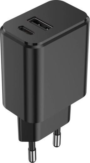 Setty omrežni polnilec 20 W z USB‑C PD in USB‑A QC, črna