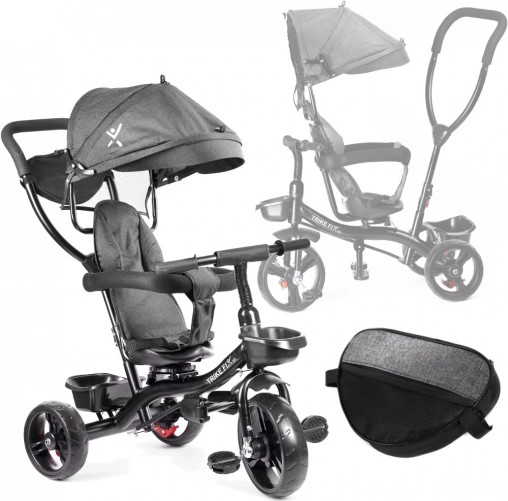 Tricikel Trike Fix Lite 3v1 z vrtljivim sedežem 360 in prostim tekom – Siva