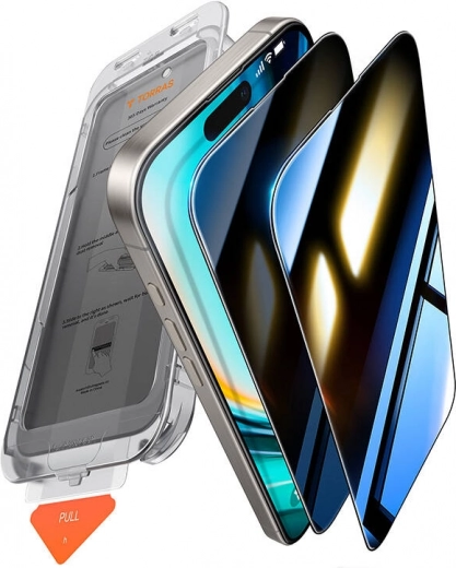 Kaljeno steklo z zasebnostno zaščito TORRAS Install Master za iPhone 16 Plus