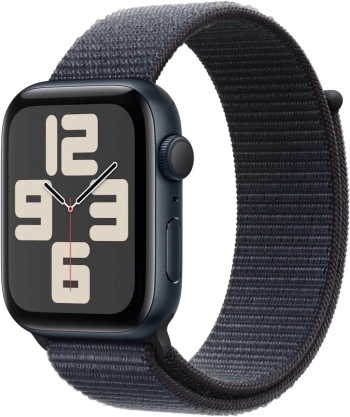 Ura Apple Watch SE GPS, 44 mm ohišje iz aluminija v barvi noči z modrim športnim paščkom