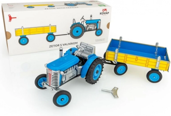 Kovinski traktor Zetor s prikolico na ključek, rdeč/moder/zelen