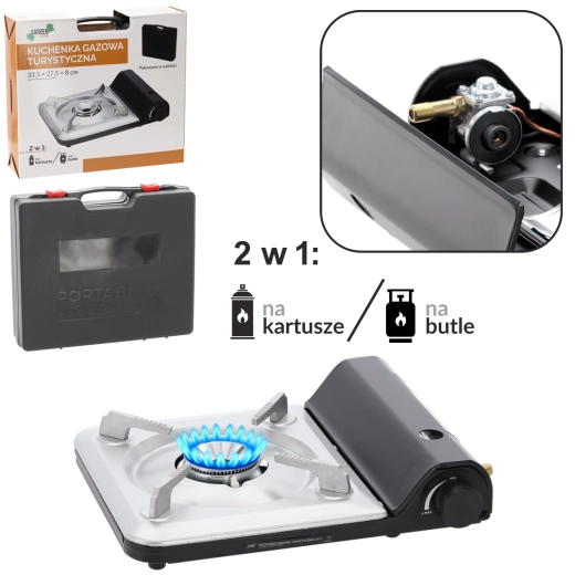 Turistični plinski gorilnik 2v1 na kartuše in jeklenke 3,5 kW