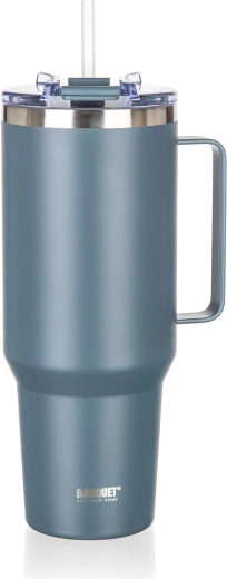 Termo skodelica z ročajem 1200 ml TWAIN iz nerjavnega jekla, temno siva