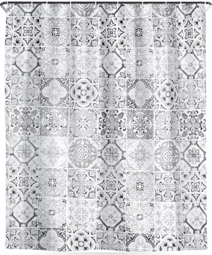 Tuš zaves s kavljem, vodoodporen, ploščični vzorec 180 × 180 cm