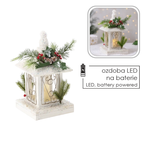 White Christmas LED lantern with candle 17 × 17 × 32 cm