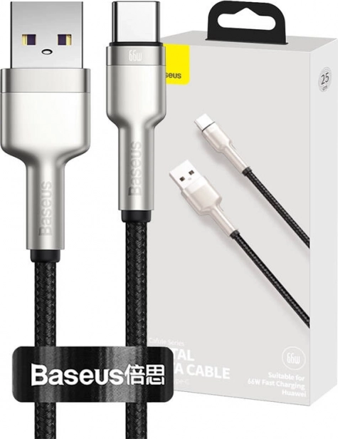 Podatkovni kabel BASEUS Cafule USB‑A – USB‑C 66 W, 0,25 m, črn