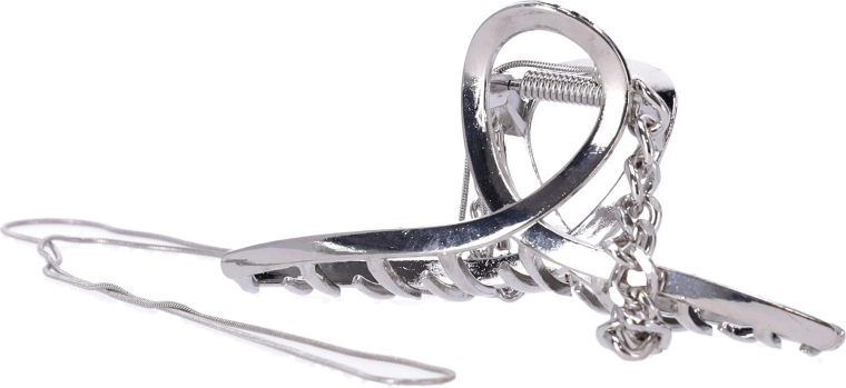 Decorative silver hair clip with a clasp – Silver with chain frame