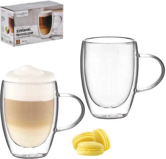 Komplet 2 termo kozarcev z dvojno steno in ročajem 340 ml