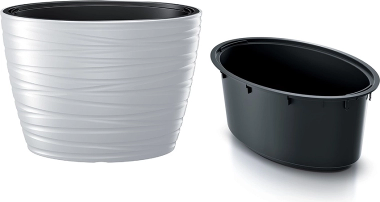 ovalni lonček za rože z vložkom Maze 58,5 cm bel