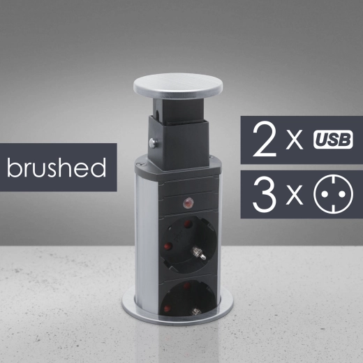 Pull-out desk power strip with 3 sockets and USB