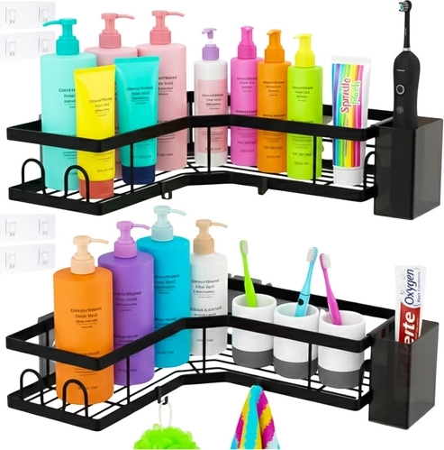 Kotne kopalniške police brez vrtanja RUHHY, komplet 2 kosa, črne