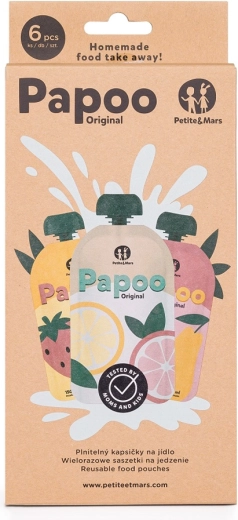 Večkrat uporabne vrečke za hrano PETITE&MARS Papoo Original, 6 kosov