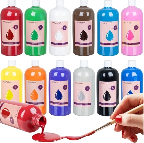 MAALEO poster paints 12×1 L – set for school, studio and home crafting