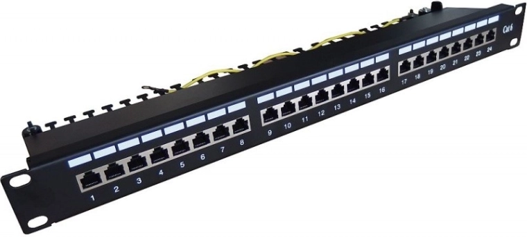 Patch plošča 19'' 24x RJ45 kat.6, črna