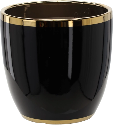 Keramični okrasni lonec 30,5 × 30,5 × 30,5 cm črn z zlatim robom