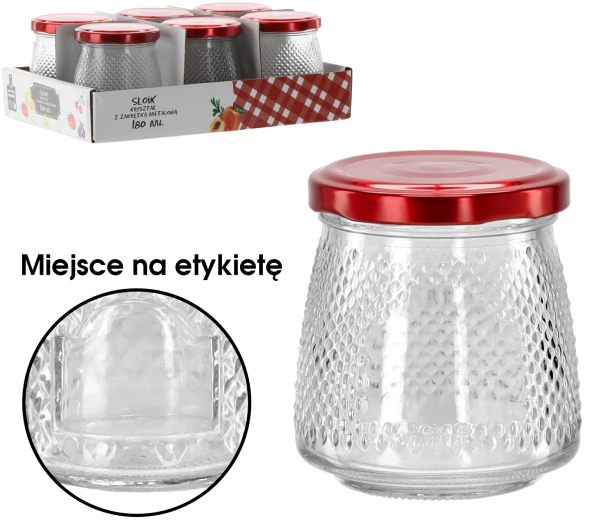 Steklena doza 180 ml z rdečim kovinskim pokrovčkom