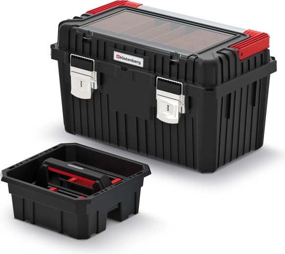 Orodjarna škatla Heavy s kovinskim ročajem in zapirali, 585 × 360 × 337 mm, črna