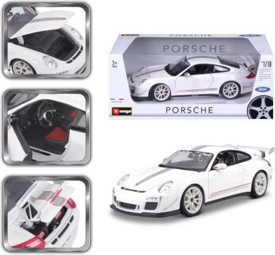 Kovinski avtomobilček Porsche 911 GT3 RS bel merilo 1:18