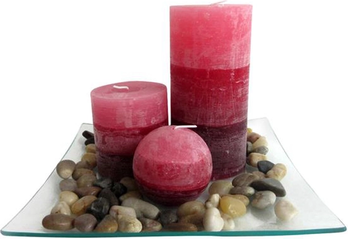 Darilni komplet sveč na steklenem pladnju Provence – cimet