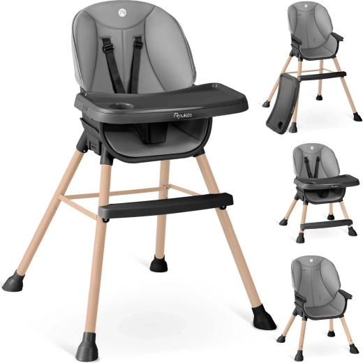 Otroški stolček za hranjenje NUKIDO Tilo 3v1 sivo‑črn