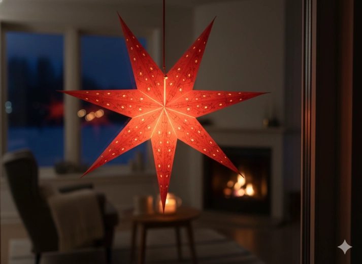 Papirnata božična zvezda 60 cm rdeča z zlatim vezenjem