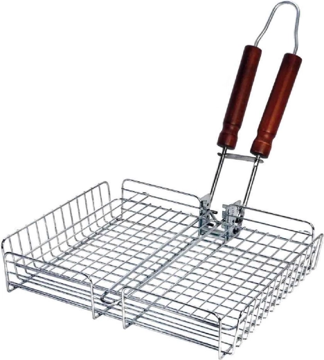 BBQ košara za žar z lesenim ročajem 32 × 26 cm