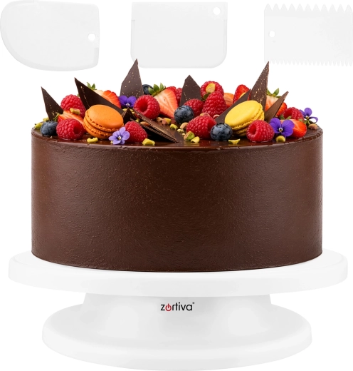 Rotating cake stand with 3 decorating scrapers